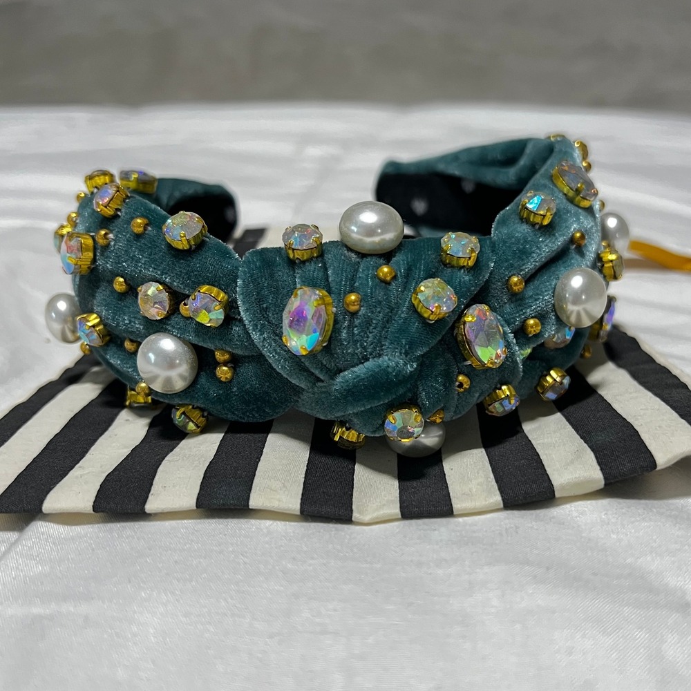 Lele Sadoughi Velvet Headband with Pearls and Crystals - Fashion Hair Accessory - Picture 4 of 7